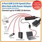 Tripp Lite 4-Port USB 2.0 Mobile Hi-Speed Ultra-Mini Hub w/ Power Adapter