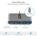 StarTech.com 4-Port USB-C Hub with 100W Power Delivery Pass-Through, 2x USB-A + 2x USB-C, 5Gbps, 1ft/30cm Long Cable, Portable USB 3.0 Hub
