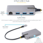 StarTech.com 3-Port USB-C Hub with Ethernet, 3x USB-A Ports, GbE, 5Gbps, Bus-Powered, 1ft/30cm Cable, Portable USB Type-C Expansion Hub