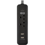Tripp Lite 2-Outlet Surge Protector with 2 USB Ports (2.1A Shared) 6 ft. Cord 5-15P Plug 450 Joules Black