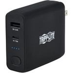 Tripp Lite Portable 5000mAh 2-Port Mobile Power Bank and USB Battery Wall Charger Combo Direct Plug Black