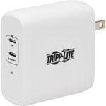 Tripp Lite Dual-Port Compact USB-C Wall Charger GaN Technology 68W PD Charging (50W+18W) White