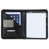 Samsill Contrast Stitch Leather Zippered Portfolio Folder - Document Organizer with Writing Pad - Black