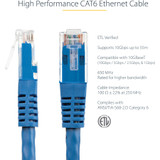 StarTech C6PATCH1BL 1ft CAT6 Ethernet Cable - Blue Molded Gigabit - 100W PoE UTP 650MHz - Category 6 Patch Cord UL Certified Wiring/TIA