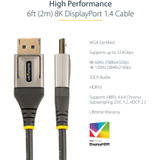 StarTech DP14VMM2M 6ft (2m) VESA Certified DisplayPort 1.4 Cable, 8K 60Hz HDR10, UHD 4K 120Hz Video, DP to DP Monitor Cord, DP 1.4 Cable, M/M