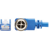 Tripp Lite NM12-604-01M-BL M12 X-Cat6 1G UTP CMR-LP Ethernet Cable (Right-Angle M12 M/RJ45 M) IP68 PoE Blue 1 m (3.3 ft.)