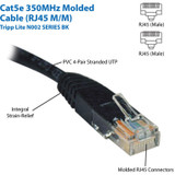 Tripp Lite N002-001-BK Cat5e 350 MHz Molded (UTP) Ethernet Cable (RJ45 M/M) PoE Black 1 ft. (0.31 m)