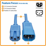 Tripp Lite Power Cord C14 to C15 Heavy-Duty 15A 250V 14 AWG 6 ft. (1.83 m) Blue