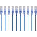 Monoprice 15170 10-Pack, SlimRun Cat6A Ethernet Network Patch Cable, 14ft Blue