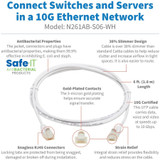 Tripp Lite N261AB-S06-WH Safe-IT Cat6a 10G Snagless Antibacterial Slim UTP Ethernet Cable (RJ45 M/M) White 6 ft. (1.83 m)