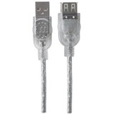 Manhattan 340502 Hi-Speed USB 2.0 A Male to A Female Extension Cable, 15', Translucent Silver