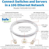 Tripp Lite N261AB-S10-WH Safe-IT Cat6a 10G Snagless Antibacterial Slim UTP Ethernet Cable (RJ45 M/M) White 10 ft. (3.05 m)