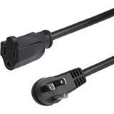 StarTech.com 3ft (1m) Power Extension Cord, Right Angle NEMA 5-15P to NEMA 5-15R, 13A 125V, 16AWG, Black, Flat Outlet Extension Cable