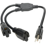 Tripp Lite Extension Cord Y Splitter NEMA 5-15P to 2x NEMA 5-15R 13A 120V 16 AWG 18-in. (45.72 cm) Black