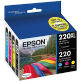 Epson DURABrite Ultra 220XL High/Standard Yield Inkjet Ink Cartridge - Combo Pack - Yellow, Cyan, Magenta, Black - 4 / Pack