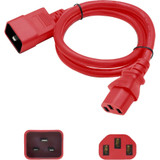 AddOn Power Cord - 3ft - C13 Female to C20 Male - 14AWG - 100-250V at 15A - Red