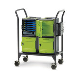 Front and side view of green charging modular carts combination of four boxes.