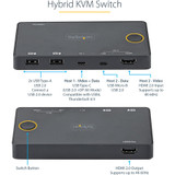 StarTech.com 2 Port Hybrid USB-A + HDMI & USB-C KVM Switch, Single 4K 60Hz HDMI 2.0 Monitor, Compact Desktop and/or Laptop HDMI KVM Switch