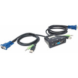 Manhattan KVM Switch Mini 2-Port, 2x USB-A, Cables included, Audio Support, Control 2x computers from one pc/mouse/screen, Black, Lifetime Warranty, Boxed