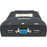 Manhattan KVM Switch Mini 2-Port, 2x USB-A, Cables included, Audio Support, Control 2x computers from one pc/mouse/screen, Black, Lifetime Warranty, Boxed
