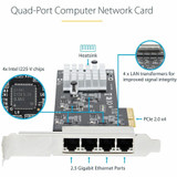 StarTech.com 4-Port 2.5G NBASE-T PCIe Network Card - Computer Network Card Interface - Intel I225-V - Quad-Port Ethernet - Multi-Gigabit NIC