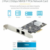 StarTech.com 2-Port 2.5G NBASE-T PCIe Network Card - Computer Network Card Interface - Intel I225-V - Dual-Port Ethernet - Multi-Gigabit NIC