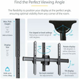 StarTech.com TV Ceiling Mount, Full-Motion Hanging Single Screen Vesa Mount for 32"-75" TVs / Displays - Height Adjustable Telescopic Pole