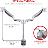 SIIG Dual Monitor Gas Spring Desk Mount with USB Port - 17" to 32"