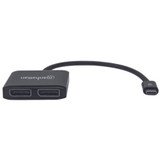 Manhattan 152952 USB-C to Dual DisplayPort 1.2 Adapter Cable - 4K@30Hz - 19.5cm - Male to Females - USB-C to 2x DisplayPorts - MST Hub - Mirror - Black - Three Year Warranty - Blister