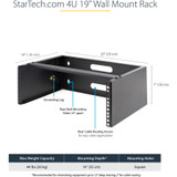 StarTech.com 4U Wall Mount Rack, 14in Deep, 19 inch Wall Mount Network Rack, Wall Mounting Patch Panel Bracket for Switch/IT Equipment