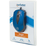 Manhattan Edge USB Wired Mouse, Blue, 1000dpi, USB-A, Optical, Compact, Three Button with Scroll Wheel, Low friction base, Three Year Warranty, Blister