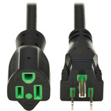 Tripp Lite P022AB-015-HG Safe-IT Antibacterial Hospital-Grade Extension Cord 5-15P to 5-15R Green Dot 13A 125V 16 AWG Black 15 ft. (4.6 m)