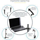 StarTech.com VESA Laptop Tray, Adjustable Monitor Arm Laptop Tray, Secures Notebooks up to 4.5kg (9.9lb), 75x75 & 100x100 VESA, Ventilated
