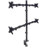 Manhattan TV & Monitor Mount, Desk, Double-Link Arms, 4 screens, Screen Sizes: 10-27" , Black, Stand or Clamp Assembly, Quad Screens, VESA 75x75 to 100x100mm, Max 8kg (each), Lifetime Warranty