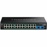 TRENDnet 26-Port Hardened Industrial Gigabit PoE+ Rackmount Switch, TI-RP262, 24 x Gigabit PoE+ Ports, 2 x Gigabit SFP Ports, Lifetime Protection, Black