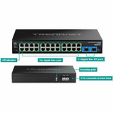 TRENDnet 26-Port Hardened Industrial Gigabit PoE+ Rackmount Switch, TI-RP262, 24 x Gigabit PoE+ Ports, 2 x Gigabit SFP Ports, Lifetime Protection, Black