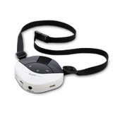 Wearable microphone with full view of neck strap.