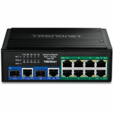 TRENDnet 10-Port Industrial Gigabit 400W PoE++ DIN-Rail Switch - TI-BG108 - 8 x Gigabit PoE++ Ports - 2 x Gigabit Shared Ports (RJ-45 / SFP) - 20Gbps - 400W - Lifetime Protection