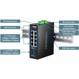 TRENDnet 9-Port Industrial 2.5G DIN-Rail Switch with 10G SFP+ Port - TI-G5091 - 8 x 2.5G Ports - 1 x 10G SFP+ Port - 60Gbos - NDAA TAA Compliant - Lifetime Protection