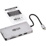 Tripp Lite USB-C Dock Dual Display 4K 60 Hz HDMI USB 3.2 Gen 1 USB-A Hub GbE Memory Card 100W PD Charging Gray
