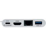 Tripp Lite USB-C Multiport Adapter - HDMI, USB 3.2 Gen 1 Port, Gigabit Ethernet, 60W PD Charging, HDCP, White