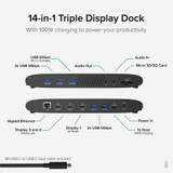 Plugable 14-in-1 USB-C Triple Monitor Laptop Docking Station with 100W Charging
