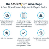 StarTech.com 4-Post 42U Mobile Open Frame Server Rack, 19" Network Rack with Casters, Rolling Rack for Computer/AV/Data/IT Equipment