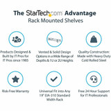 StarTech.com 2U Server Rack Cabinet Shelf - Fixed 16" Deep Cantilever Rackmount Tray for 19" Data/AV/Network Enclosure w/cage nuts, screws