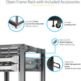 StarTech.com 4-Post 18U Mobile Open Frame Server Rack, 19" Network Rack with Casters, Rolling Rack for Computer/AV/Data/IT Equipment