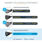 StarTech.com 2U Vented Server Rack Shelf - Center Mount Fixed 20" Deep Cantilever Rackmount Tray for 19" Data/AV/Network w/Cage Nuts