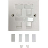 Tripp Lite 4-Port UK-Style Keystone Wall Plate, Unloaded Shuttered Module, White