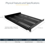 StarTech.com 1U Vented Server Rack Cabinet Shelf - Fixed 12" Deep Cantilever Rackmount Tray for 19" Data/AV/Network Enclosure w/Cage Nuts