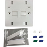 Tripp Lite 2-Port UK-Style Keystone Wall Plate, Unloaded Shuttered Module, Icon Tabs, White