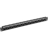 Tripp Lite 24-Port 1U Rack-Mount Cat5e/6 Offset Feed-Through Patch Panel with Cable Management Bar RJ45 Ethernet TAA